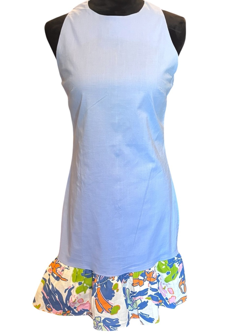 NWT CK Bradley Light Blue Sleeveless Dress, Medium, Ruffle Print Hem GirlCore